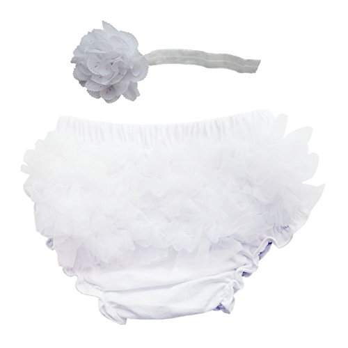 DQdq Baby Infant Girls Cotton Ruffle Panties Briefs Bloomer White with Headband