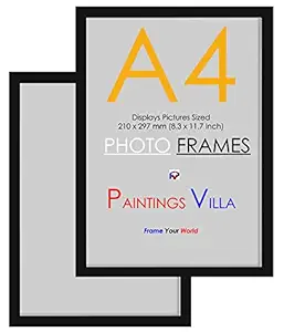 Paintings Villa A4 Size Synthetic Wood and Glass Photo Frame (Black, 12X8 Inch) Set of 2