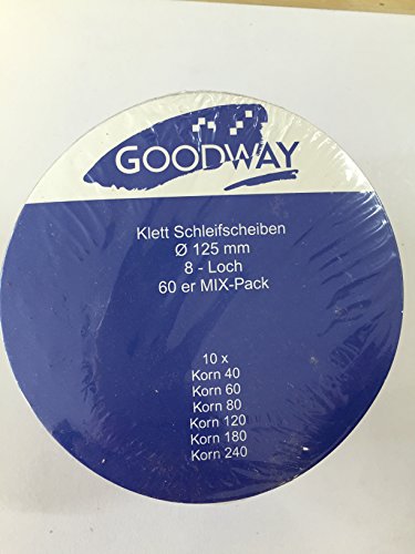 Goodway Schleifscheiben Klett-Schleifpapier Ø 125 mm 60 Stück Körnung je 10 x 40/60/80/120/180/240 Exzenter-Schleifer 8 Loch - 2