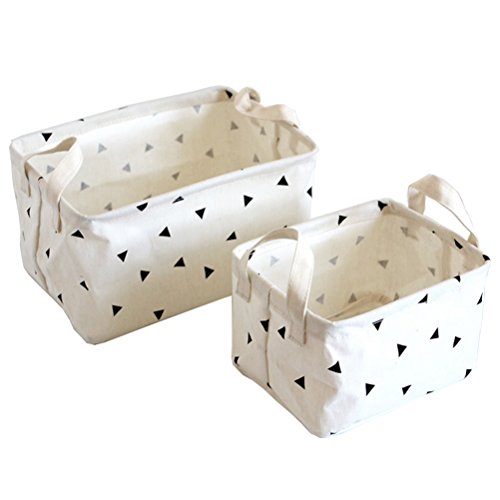 Fieans Lagerung Organizer Körbe Original Leinen und Stoff Aufbewahrungskorb Boxen Sets von 2-Weiß