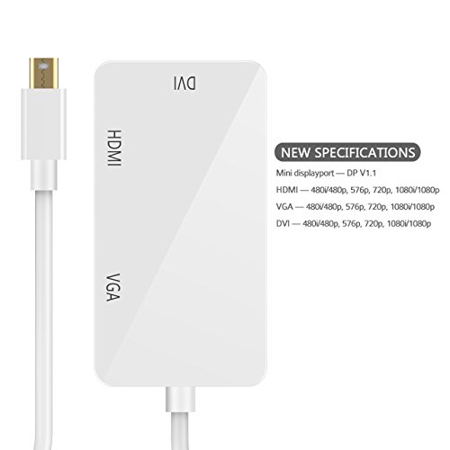 Topop 3 in 1 Thunderbolt Port Mini Displayport auf HDMI DVI VGA Adapter Kabel für Apple MacBook Air, iMac, Mac Book Pro, Mac mini, Microsoft Surface Pro/ Pro 2/ Pro 3, Thinkpad / Carbon/ Touch/ Helix weiß - 5