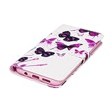 Hülle für Samsung Galaxy S8 Plus,Galaxy S8 Plus Lederhülle,Galaxy S8 Plus Handyhülle Flip Wallet PU Lederhülle Magnetic Buckle Schutzhülle ,Felfy Ledercase Tasche Hüllen Brieftasche Bunte Gemalt Malerei Schmetterlinge Blumen Bär Feder Vögel Muster Frischer [PU Leder & Silikon Innenschale] Schutzhülle Tasche Schale Handy Etui Karten Slot Lederhülle für Samsung Galaxy S8 Plus [Lila Schmetterling] + 1x Silver Stylus+ 1x Bling Dust Plug [Farbe Random] - 6