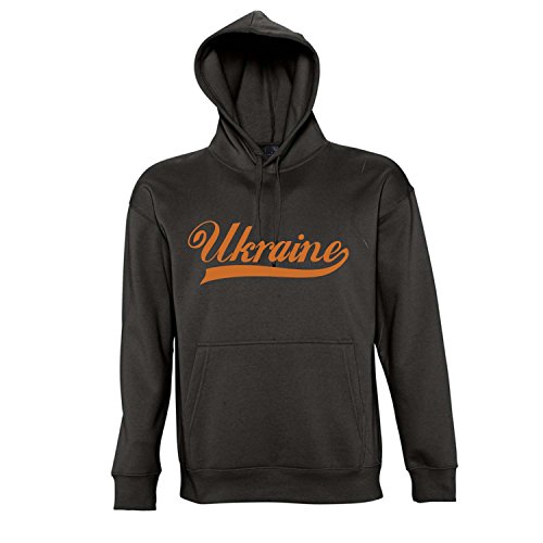 Ukraine Oldschool Fussball EM FAN – Kapuzen Sweatshirt – Pullover S-XXL , Deep black – orange , XXL