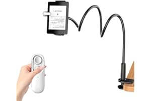 WRQIOO Gooseneck Tablet Holder with Page Turner, Tablets Stand, 360°Flexible Adjustable Lazy Arm Stand, Kindle Holder for Reading in Bed with Page Turner, Clamp Tablet Mount Bracket Bed on Table
