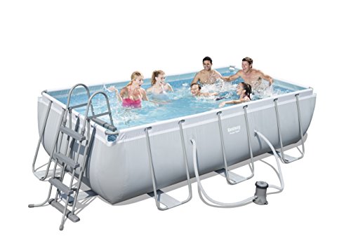 Bestway Power Steel Rectangular Frame Pool Set, hellgrau, mit Filterpumpe + Zubehör, 404 X 201 X 100cm - 2