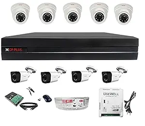 CP PLUS 5 Dome 4 Bullet 2.4MP Camera, 1TB HDD, 16 Channel DVR, 16 Channel Power Supply, 90M Wire Bundle, Wireless Mouse with Full Combo Kit (White and Black)