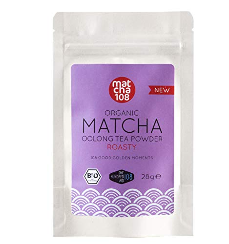 Matcha Oolong Tee, schmeckt röstig wie ein Kaffee. Perfekt als Matcha-Latte, Chai-Latte, Smoothie, Oolongtee und Eis - Bio Matcha Pulver 108, [Organic Matcha Oolong Tea - Roasty Taste 28g]