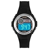 Kinder Digitaluhr,Jungen Mädchen Sport Wasserdichte Multifunktions Armbanduhr für Kinder mit Alarm (Schwarz)
