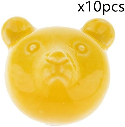 Creatwls 10pcs Bear Design Ceramic Drawer Cabinet Cupboard Door Pull Handle Knob Children's Room Decoration 7 Colors Available-Yellow