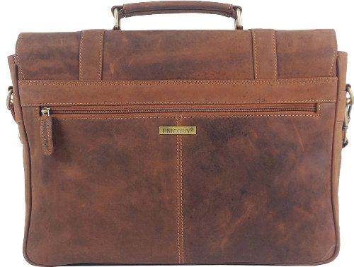 UNICORN Echt Leder 16.4″ laptop Tasche Messenger Aktentasche Cognac Tan bag #3J - 3