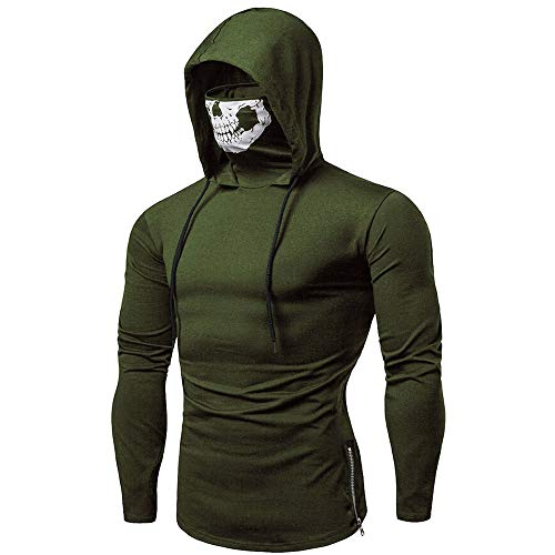 TIMEMEAN Men Mask Skull Pure Color Pullover Long Sleeve Hooded Sweatshirt Hoodies Blouse