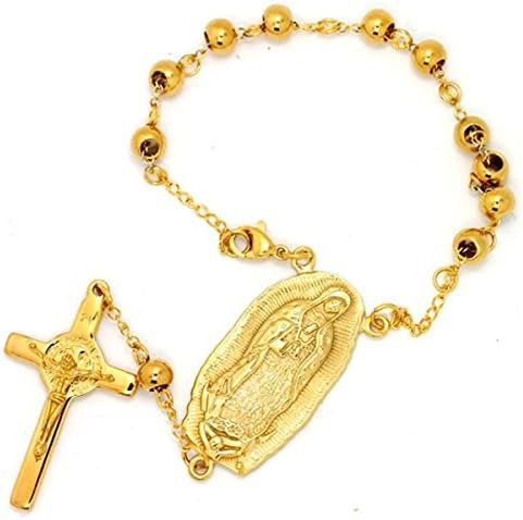 6mm Rosary Beads Decade Rosary Bracelet 6mm Bead Cross Gold filled Lady Of Guadalupe St Benedict
