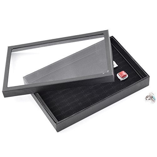 SiAura Material ® – 1x Schmuckkasten Ringkasten Ringständer Schmuckbox Schmuckschatulle schwarz Baumwollsamt 30x19x4cm - 2
