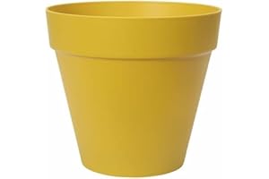 Elho Loft Urban Round 25 - Macetero por Exterior - 100% Plástico Reciclado - Ø 24.5 x H 22.0 cm - Amarillo/Ochre