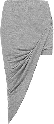WearAll - Femmes Ruché Rassemblés Côté Fente Ouvert Étendue Plaine Élastiquée Jupe - Gris - 36-38