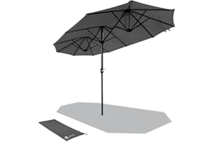 vounot® Parasol de Jardin Double Aluminium 150 x 300cm avec Manivelle Toile 180 GR/m2 Protection Solaire Hauteur 226cm Résistant à l'eau Housse de Protection Inclus Gris