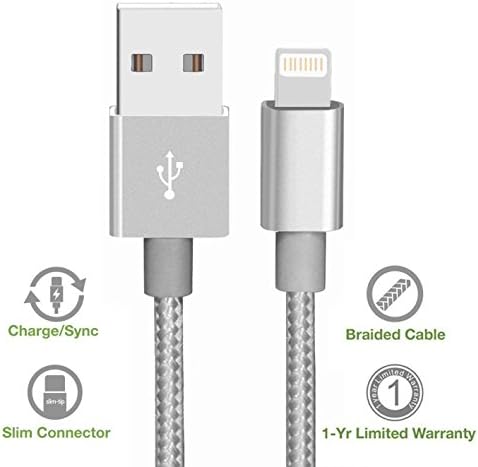 EYESWORLD iPhone Cable, 6ft/2M Nylon Braided Lightning to USB Cable Charging Cord, Ultra-High Lifespan Sync and Charge USB Cable for iPhone SE 7 7Plus 6 6Plus 6S 6S Plus 5S 5C 5, iPad Air Air 2 mini2 mini3 4th, iPod Nano, iPad Pro and More (Grey)