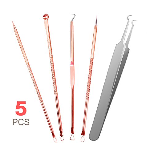 Cookey Blackhead Remover Kit, Comedone Extractor Tool, Anti-mikrobielle Doppelseitige 4 Stücke, Behandlung für Verunstaltung, Whitehead Popping, Zit Entfernen für Risiko Freie Nase (Golden)