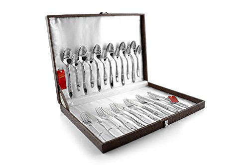 Shapes Gloria 304 Grade Stainless Steel 18/10 & Cup Rolled Cutlery Set of Spoons, Forks and Knives with Gift Box, Set of 24 Pcs. (Contains: 6 Dinner Spoons, 6 Dinner Forks, 6 Dinner Knives & 6 Tea Spoons with Gift Box )