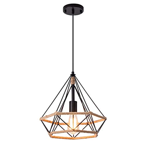 Lámpara Colgante Vintage,Luz de Techo Retro,Iluminación Suspensión industrial cuerda de cáñamo Loft luz E27,Diámetro 38 cm,Luz de cuerda industrial,Luz Colgante Industrial