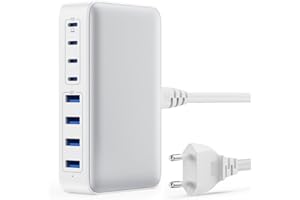 FEOB 200W Caricatore USB C Multiplo, GaN III 8-Port 65W Laptop Caricabatterie PPS PD QC Alimentatore USB C Multipla Stazione di Ricarica mit USB A per MacBook Air/Pro Laptop iPhone Samsung SteamDeck-Bianco