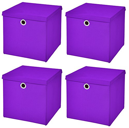 4er Set Lila Faltbox 32 x 32 x 32 cm Aufbewahrungsbox faltbar mit Deckel - 2
