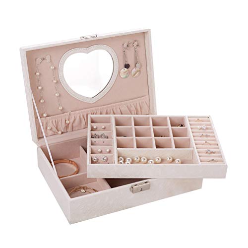 Preisvergleich Produktbild VHFIStj Schmuckkasten mit 2 Ebenen verschließbare Schmuckschatulle Reise PU-Leder Schmuck-Organizer Schmuckkästchen mit Spiegel für Mädchen Frauen