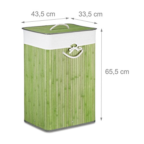 Relaxdays Wäschekorb Bambus H x B x T: ca. 65,5 x 43,5 x 33,5 cm faltbare Wäschetruhe rechteckig mit einem Fassungsvolumen von 83 L mit Wäschesack aus Baumwolle zum Herausnehmen als Wäschepuff, grün - 2