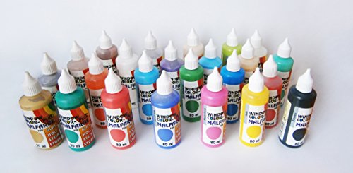 WINDOW COLOR MALFARBE 80ml Farbe Fenstermalfarbe Fensterfarbe 24 Farben Glas (Kristallklar) - 3