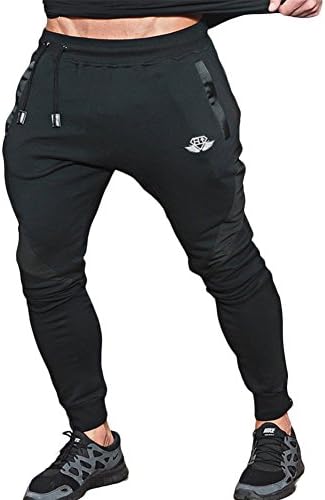 Azyuan Mens Joggers Slim Fit Pants Gym Workout Pant Running Trousers Black UK M(Tag XL)
