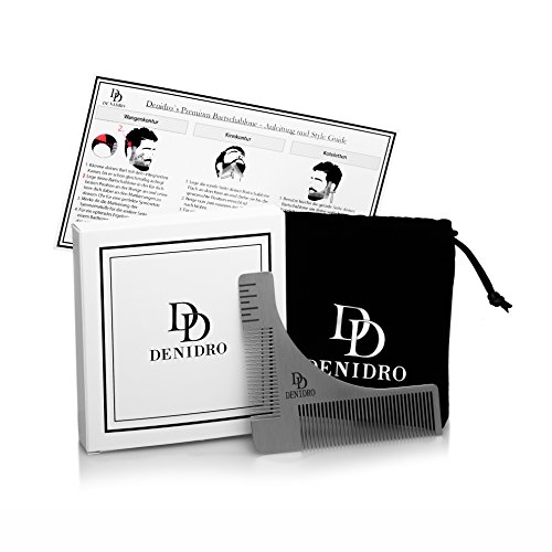 Premium Denidro Edelstahl Bartschablone | in edler Verpackung und hochwertigem Samtbeutel | mit Symmetrie Hilfe für perfekte Konturen | Mit Anleitung | Geschenkidee