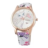Souarts Damen Lila Retro Stil Kätzchen Armbanduhr mit Strass Quartzuhr Analog mit Batterie (#2)