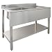 Produktbild KuKoo Edelstahl Edelstahlspüle Spültisch Spülbecken Waschbecken Gastrotische Spüle Spülbecken Gastro Becken links Abtropffläche rechts 120cm x 60cm x 90cm 2 x Gratis Abflusssieb