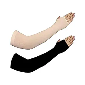 Zoom Lasya UV , Dust, Pollution and sunburn sunlight protection Full Hand arm sleeves Gloves for Women and Men (Black and Skin)