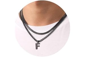 Esmoly Kette Herren Kette mit Buchstaben A-Z Silber Gold Schwarz Buchstaben Kette Edelstahl Anhänger Halsketten Doppelkette Necklace Men 18+20 Inches Geburtstage Geschenke für Männer Junge