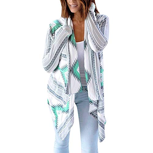 Preisvergleich Produktbild Damen Maxi Offene Cardigan Strickjacke Asymmetrisch Geometrischer Druck Strickmantel Mantel mit Tasche Langarm Warm Elegant Locker Kimono Cardigan stylischer Herbst Winter Jacke von Innerternet