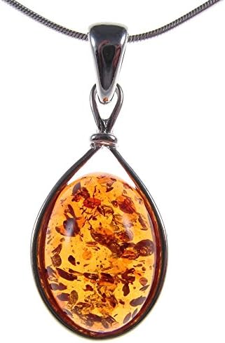 Baltic amber and sterling silver 925 oval pendant necklace jewellery with 1mm Italian sterling silver 925 snake chain - 10 12 14 16 18 20 22 24 26 28 30 32 34 36 38 40"