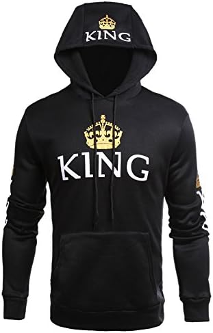 Cheshirel King Queen Couples Hoodie Casual Long Sleeve Hooded Sweatshirt for Men