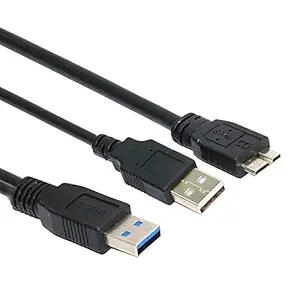 Storite USB 3.0 Dual Power Y Shape 2 x Type A to Micro B Super Speed Cable for External Hard Drive - 35cm