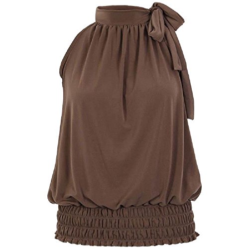 Janisramone Ladies Womens New Plain Pleated coloured Ruched Sleeveless Sexy Top Halter Neck Hot Party Top
