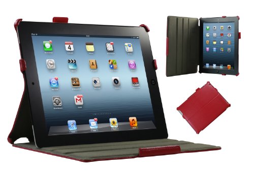 iPad 4 Hülle & iPad 3 Hülle | Smart Cover aufstellbar | Handschlaufe & Stylus-Halterung Luxus Leder für Apple Tablet 9 7 Zoll | Original Adento Marken-Design | Rot - 6