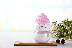 SATYAM KRAFT 1 Pcs Snowman Ceramic Mug with Lid for Tea Coffee Or Any Other Drinks, Gifts Any Occasion, Valentine Day, 1 Piece, Random Color, 300 ml