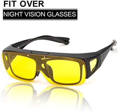 Fit Over Night-Driving Glasses-Brighten Your Visual, Be Worn Over Eyewear, Wrap Around Night Sight Glasses Anti Glare-100% UVA/UVB Protection