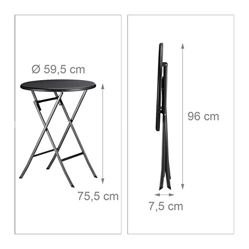 Relaxdays Gartenmöbel Set Bastian, klappbar, 3-teilig, Rattan-Optik, klein, HBT Tisch: 75,5 x 60 x 60 cm, schwarz - 3