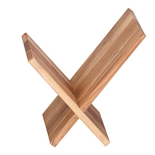 WOHNLING Zeitungsstönder Massivholz Akazie X-Form 31 cm Zeitschriften-Stönder Design Prospekt-Halter Landhaus-Stil Holz-Regal Natur-Produkt Wohnzimmer-Regal Buch-Ablage Echtholz Ablagefach Unikat - 5