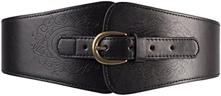 YDT Women Retro Floral Embossed Elastic Stretch Belt Corset Waistband Black