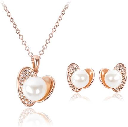 Xinmaoyuan Wedding Jewelry New Stylish Pearl Insert Sharp-Shaped Necklace Earring Jewelry Set Set Of Two , Rose Gold Wedding Gift Birthday Present Holiday Gift