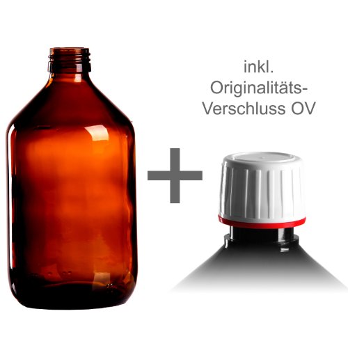5 x Braunglasflasche 500ml / Medizinflasche inkl. Originalitäts-Schraubverschluss OV weiss DIN 28