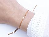 SCHOSCHON Damen Freundschaft Textilarmband 925 Silber vergoldet Zirkonia Element Ocker-Gold | Schmuck minimalistisch Zierlich