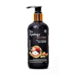 NO APOLOGY Apple Cider Vinegar Shampoo With Silk Protein & Vit. E, 300 ml|No Sulphate|No Paraben|100% Natural Shampoo|Dermatologically Tested|FDA Approved|Anti Dandruff & for Hair Shine|